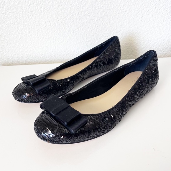 kate spade Shoes - Kate Spade Black Sequin Rounded Toe Ballet Flats Size 7